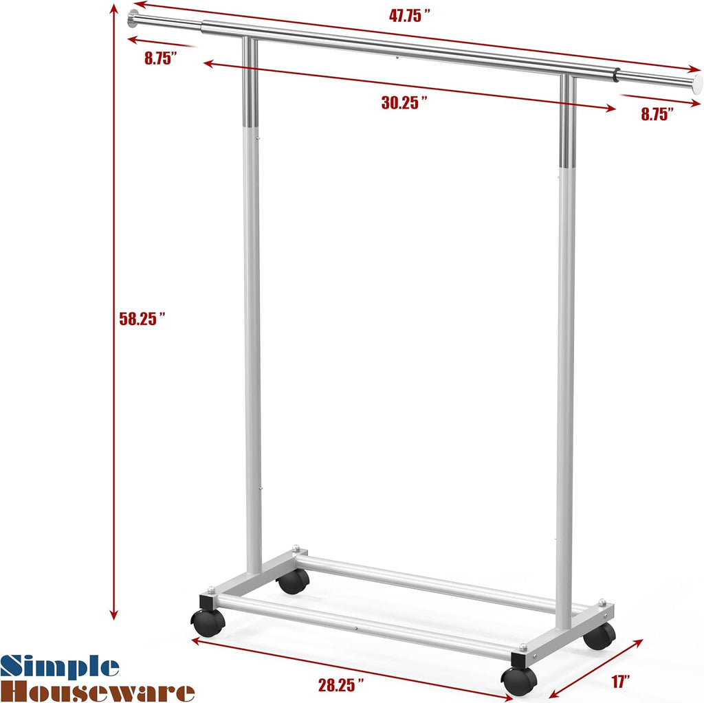 Simplehouseware Standard Rod Clothing Garment Rack, Silver