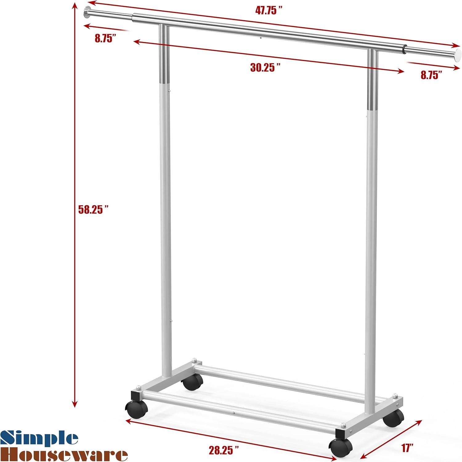 Simplehouseware Standard Rod Clothing Garment Rack, Silver