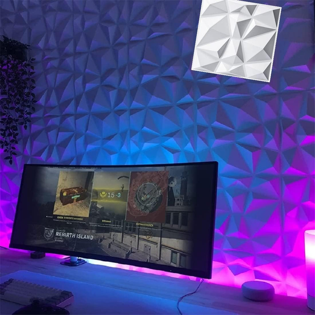 15Pack 3D Wall Panels Diamond Textured Wall Tiles PVC Waterproof 11.8 * 11.8IN 3D Wall Panel for Gaming Room,Living Room,Tv Background,Kitchen,Washroom and More