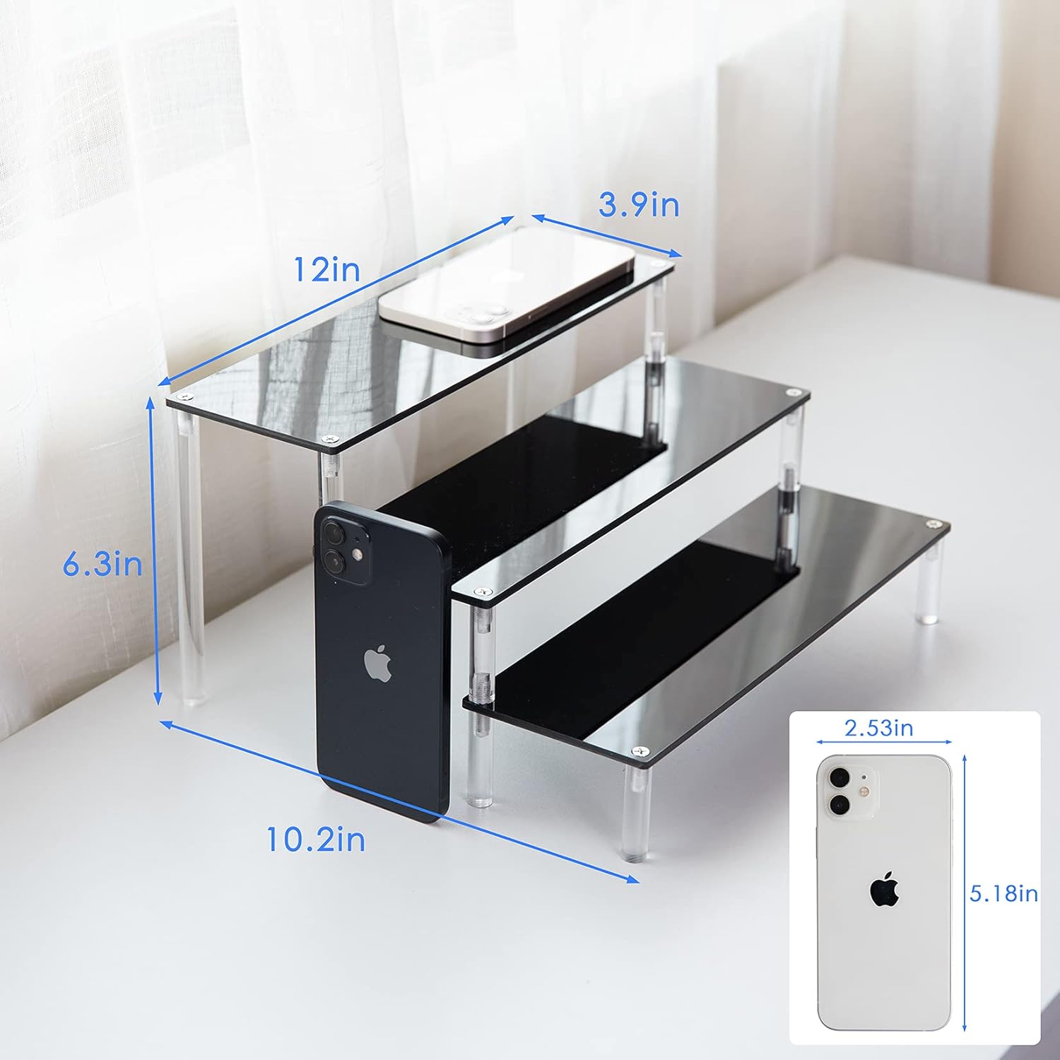 Black Acrylic Display Stand Perfume Display Stand, 3 Tier Desserts Holder,3 Tier Cupcake Display Risers Steps for Organizer and Decoration