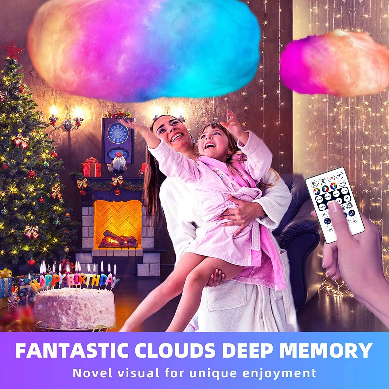 RGB Cloud Led Lights with 2.4G Remote and Bluetooth APP Changing Color into Rainbow Cloud, Lightning Cloud,Etc. Cool Cloud LED Lights for Wall Room Home Bedroom Decor (1, 50CM)