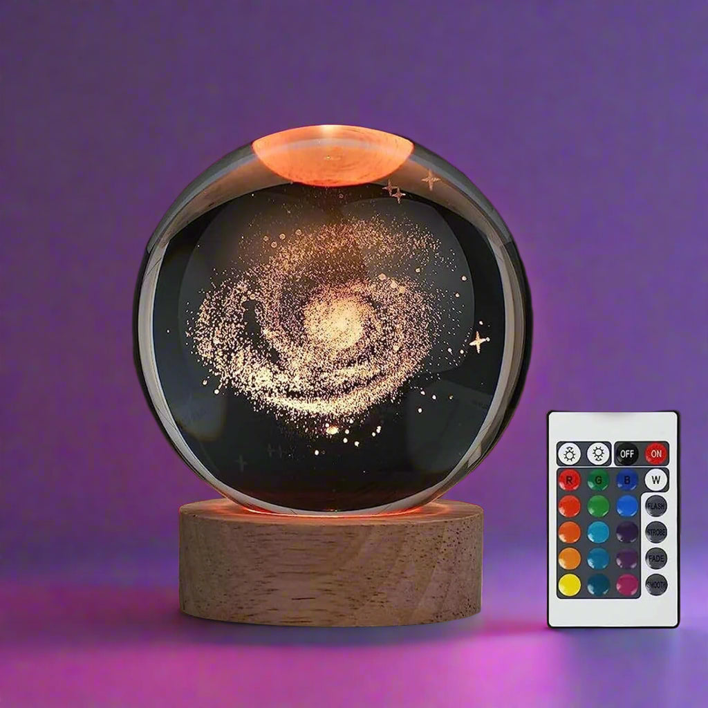 3D Crystal Ball Milky Way Galaxy LED Night Light with Wooden Base,16 Colors Change with Remote Control,8Cm Universe Galaxy Glass Glow Ball Light Christmas Birthday Gift