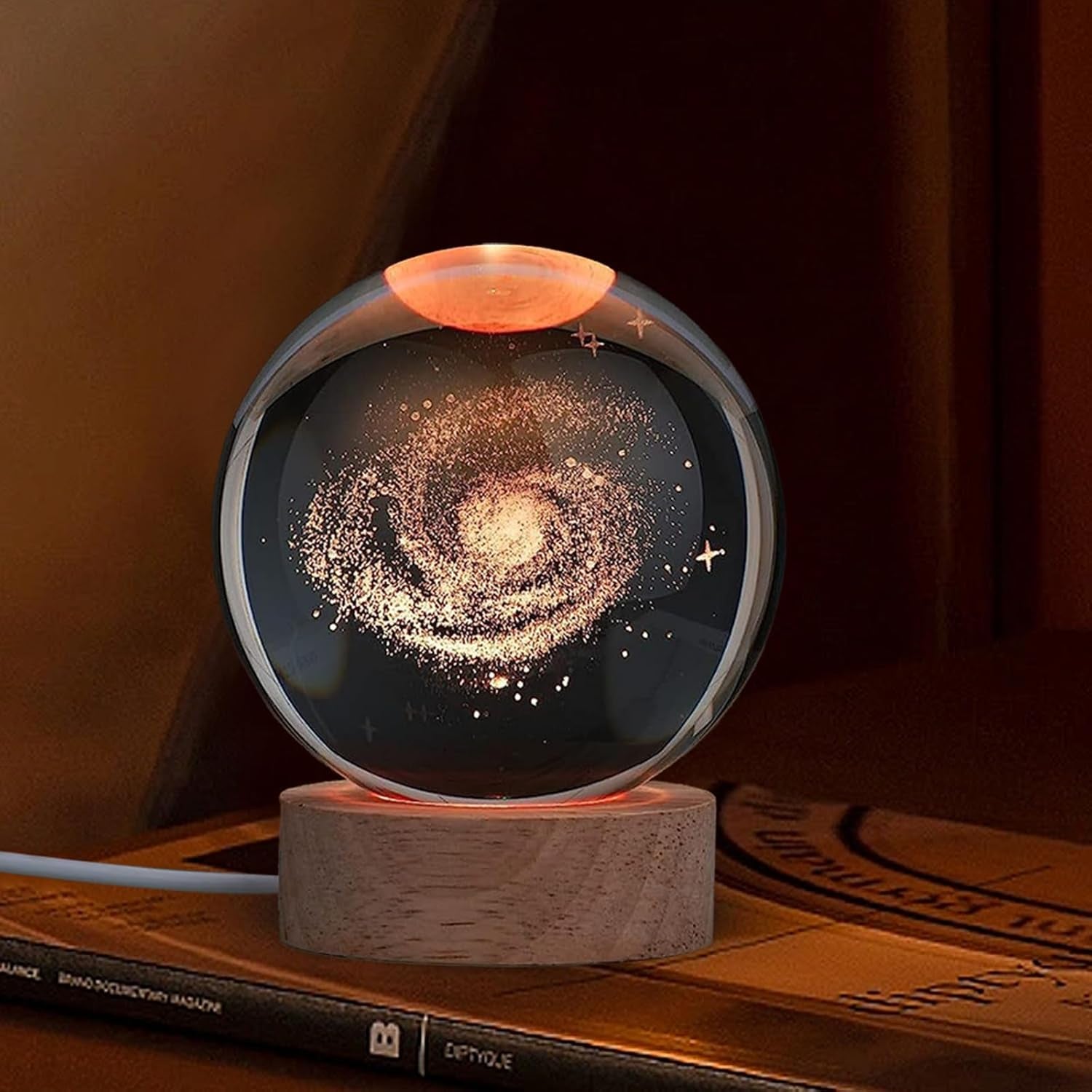 3D Crystal Ball Milky Way Galaxy LED Night Light with Wooden Base,16 Colors Change with Remote Control,8Cm Universe Galaxy Glass Glow Ball Light Christmas Birthday Gift